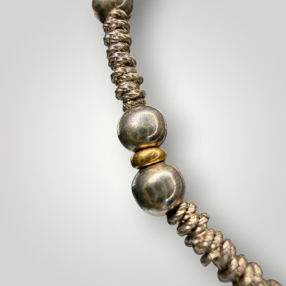 950 Sterling Silver & 14K Gold Beaded Necklace 16 inch, 11.2g - Picture 10 of 15